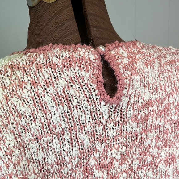 Vintage Creamy White/Pink Floral Appliqué Chunky Knit Sweater Large - Picture 6 of 15